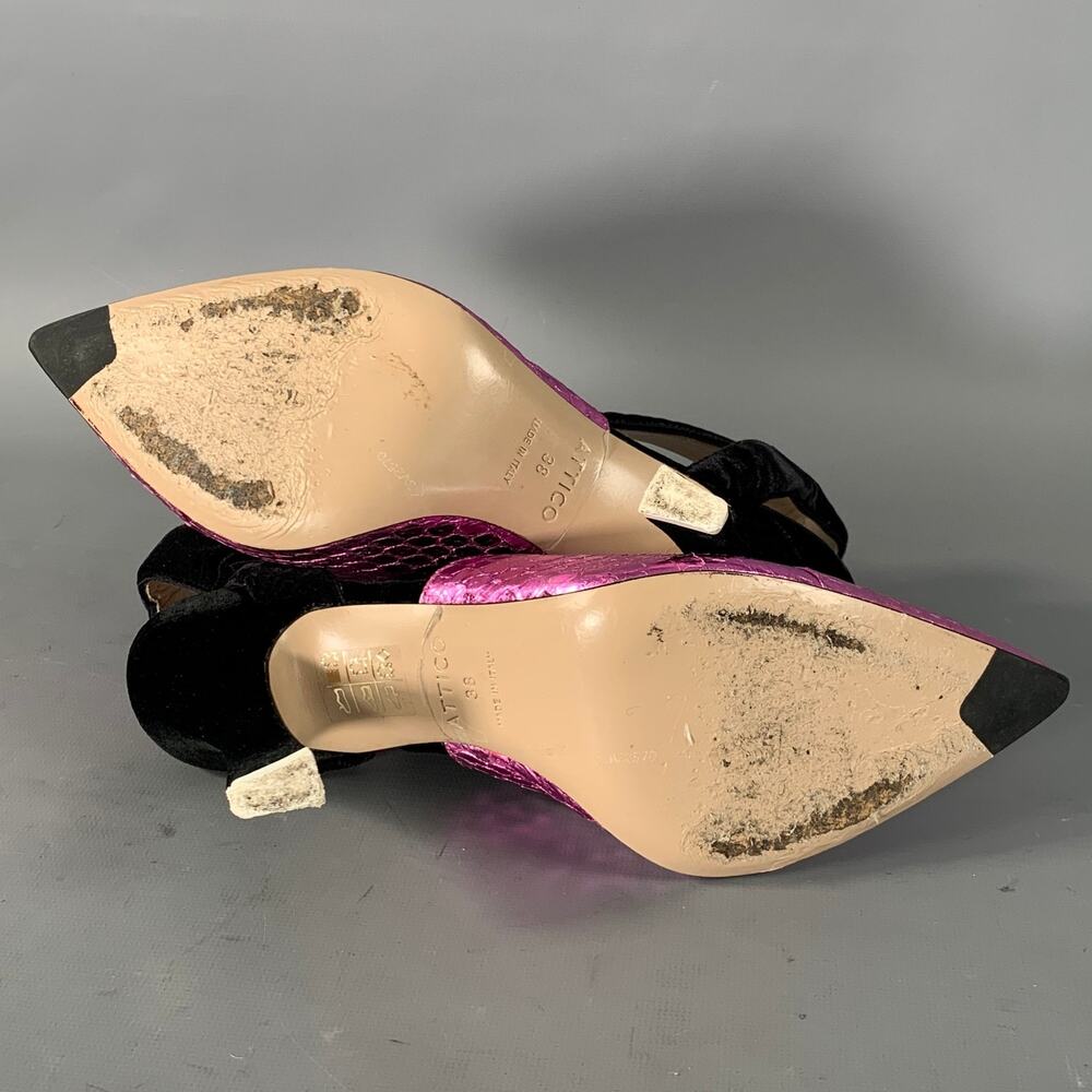 ATTICO Size 8 Purple Black Leather Snake Embossed Pointed Toe Pumps - Picture 5 of 6